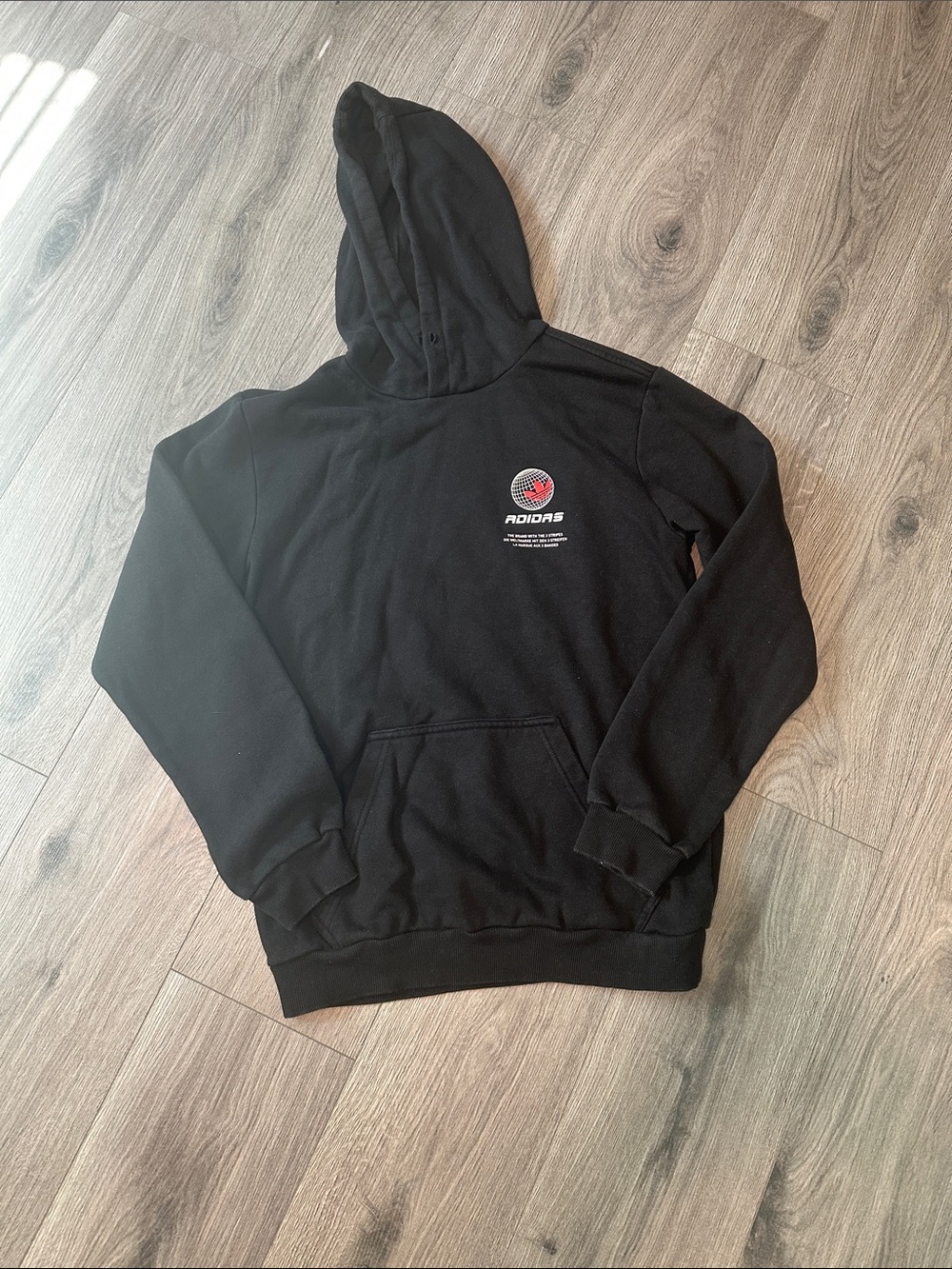 adidas Black Hoodie with Small Red Logo Emblem